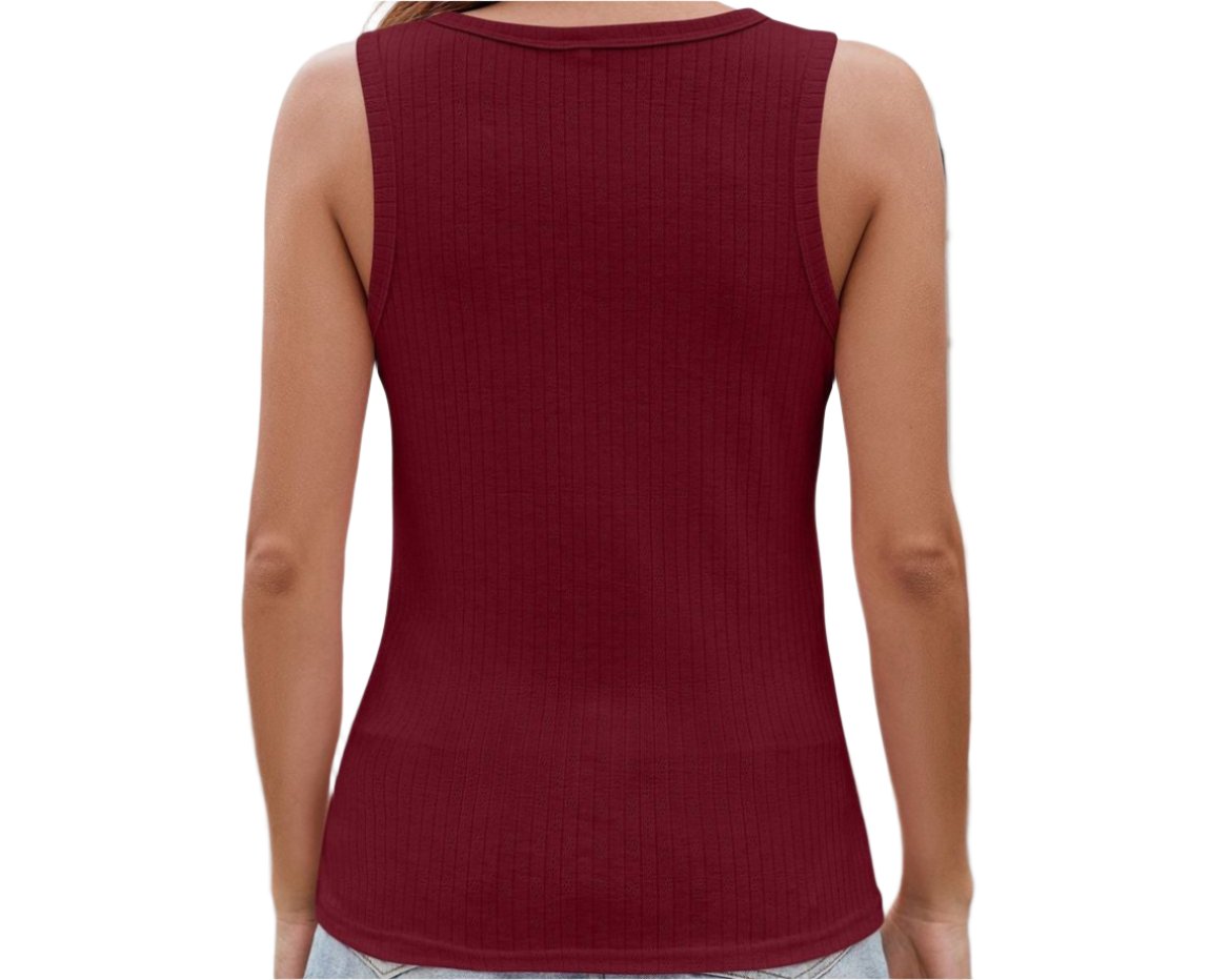 Solid Color V-Neck Button Top