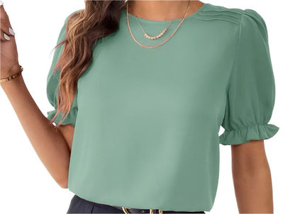 Solid Color Round Neck Shirt Top