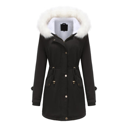 Detachable Fur Collar Hooded Cotton Padded Fleece Padded Coat