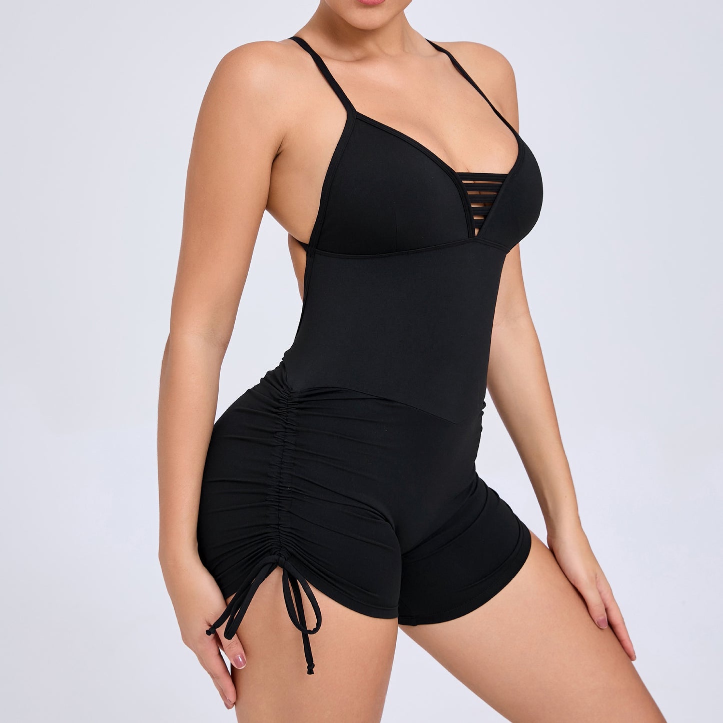 Hollow Cutout Side Drawstring Yoga Fitness Tight Sports Romper