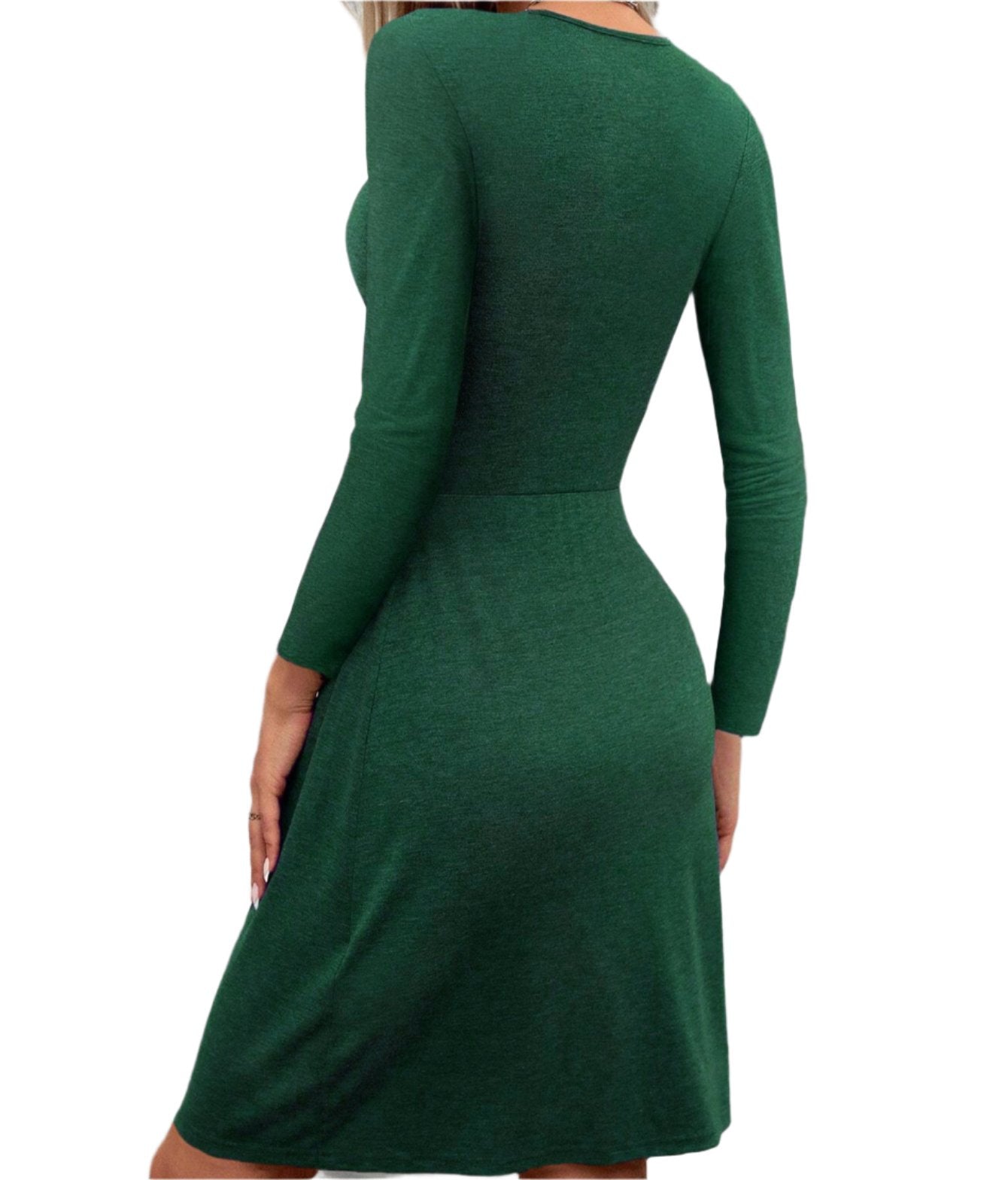 Sexy V-neck Twisted Waist A-Line Long Sleeve Dress