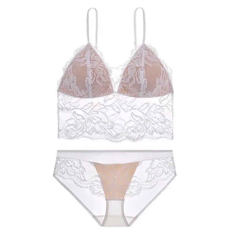 Beauty Embroidery Lace Thin Wireless Bra Panties Set