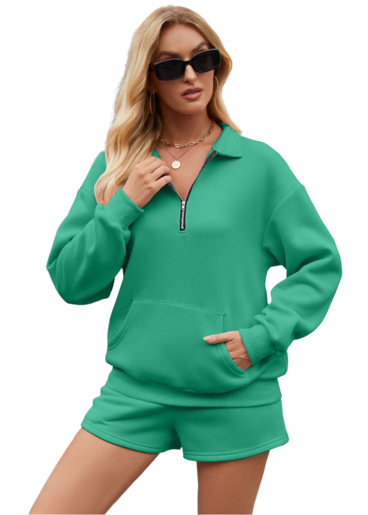 Hoodie Pocket Two-Piece Shorts Set