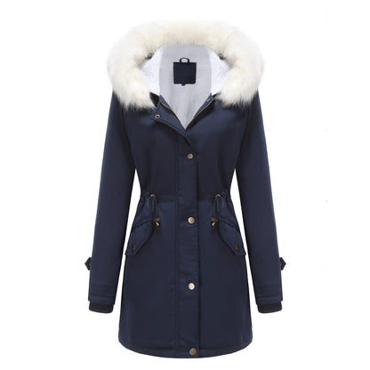 Detachable Fur Collar Hooded Cotton Padded Fleece Padded Coat