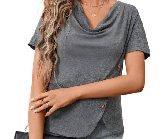 Casual Swing Collar Short Sleeved Top