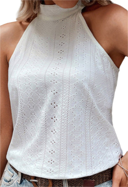 White Halter Sleeveless Top