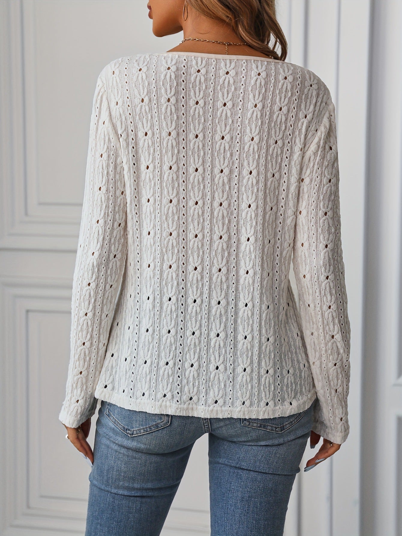 Long Sleeve Knitted Jacquard Button Top