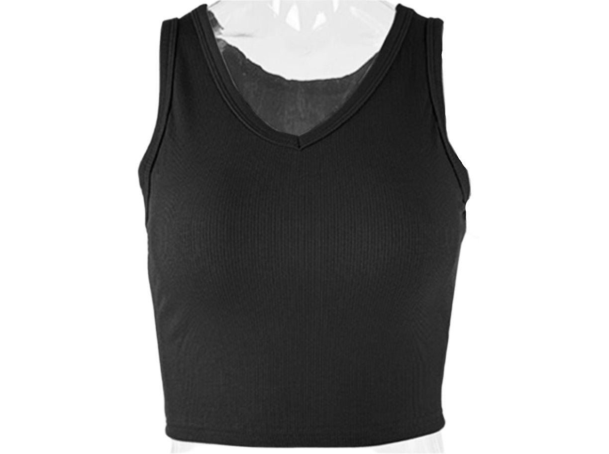 Cotton Rib Sexy Slim V-Neck Sleeveless Top