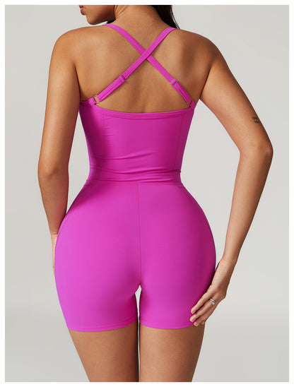 Pocket Casual Tight Back Yoga Quick Drying Nude Feel Sports Workout Romper