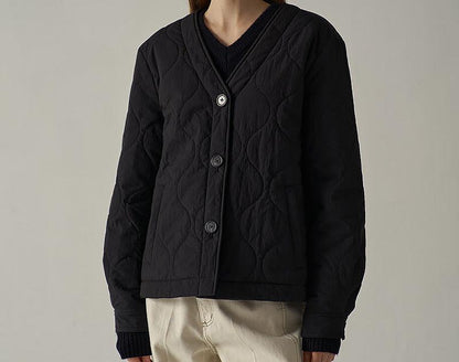 Cotton-Padded Wave Pattern Quilted Jacket Coat