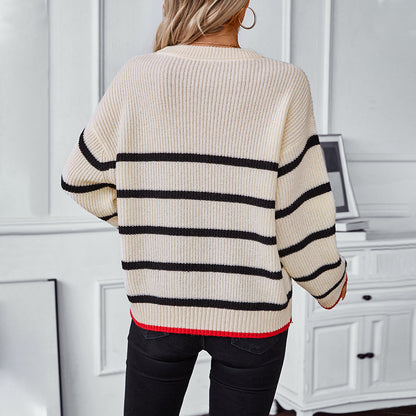 Contrast Color Striped Pullover Sweater