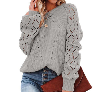 Lantern Sleeve Hollow Cutout Sweater