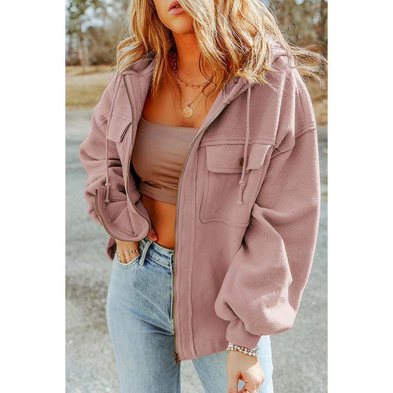 Casual Pocket Drawstring Long Sleeve Coat