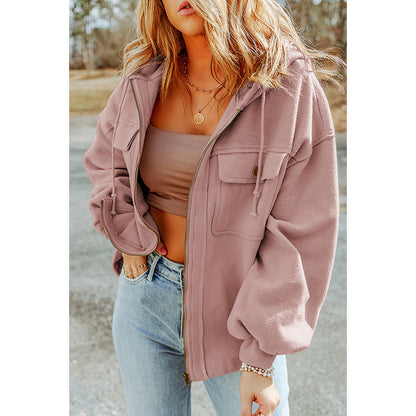 Casual Pocket Drawstring Long Sleeve Coat