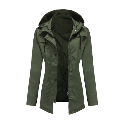 Windbreaker Mid Length Hooded Outdoor Raincoat