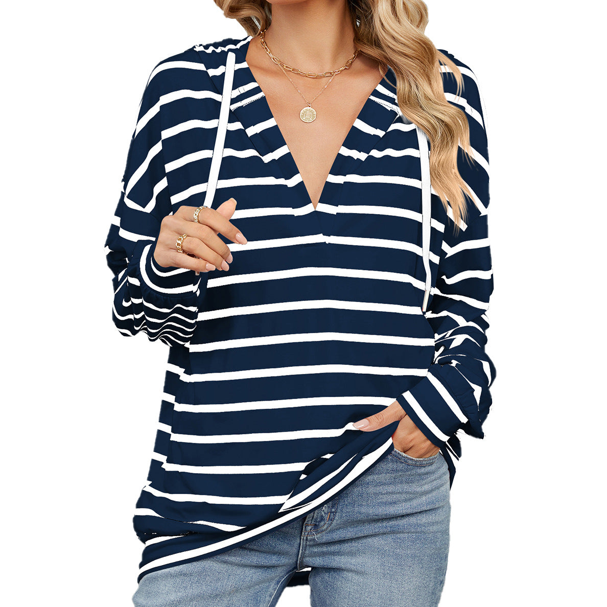 Striped Hooded Long Sleeve Sweatshirt