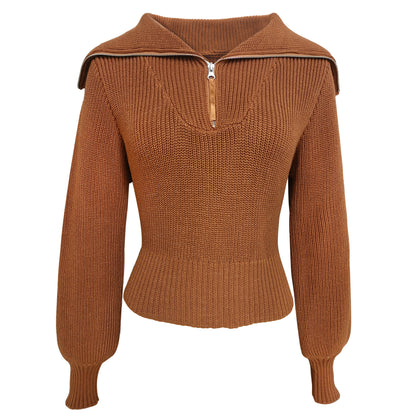 Zipper Wide Collar Sweater