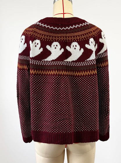 Halloween Ghost Retro Dots Long Sleeved Knitted Sweater