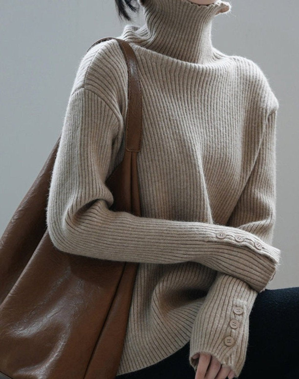 Soft Turtleneck Button Knit Sweater