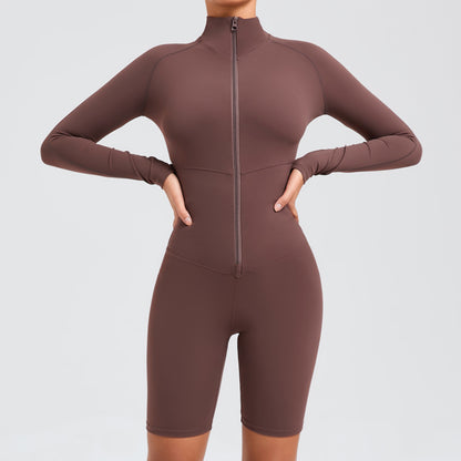 Belly Contracting Long Sleeve Zipper One Piece Fitness Sports Romper