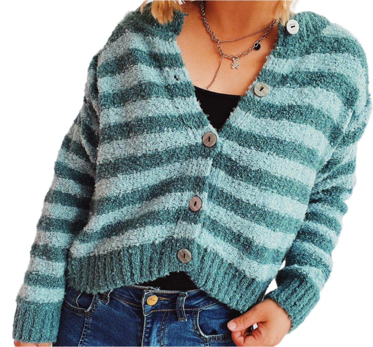 Striped Sweater Cropped Cardigan