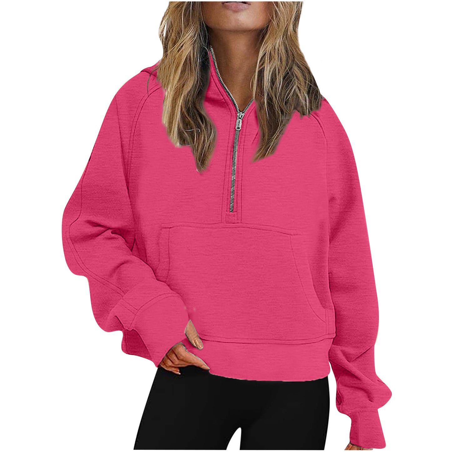 Sports Half Zipper Loose Short Fleece Lined Pullover Sweatshirt