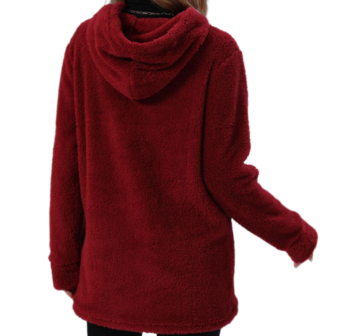 Hooded Long Sleeve Pullover Zip Stitching Plush Coat