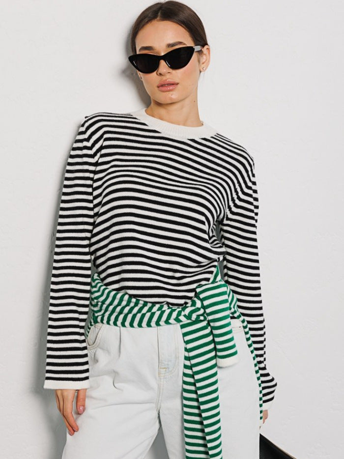 Striped Trendy Contrast Color Knitted Sweater