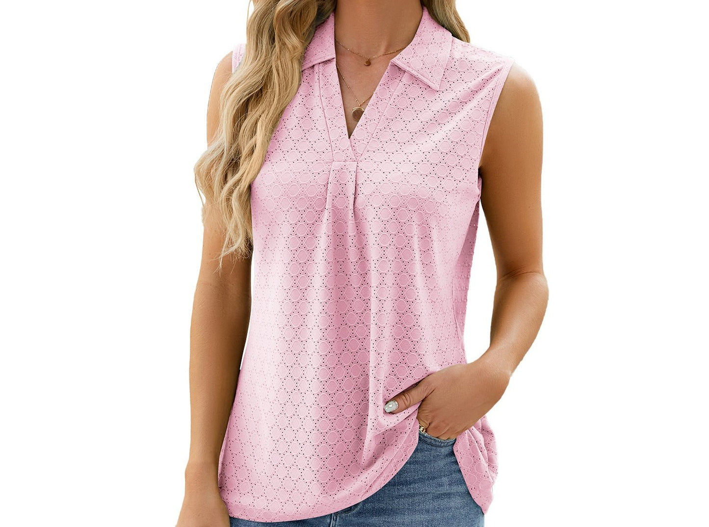 Polo Collar Sleeveless Top