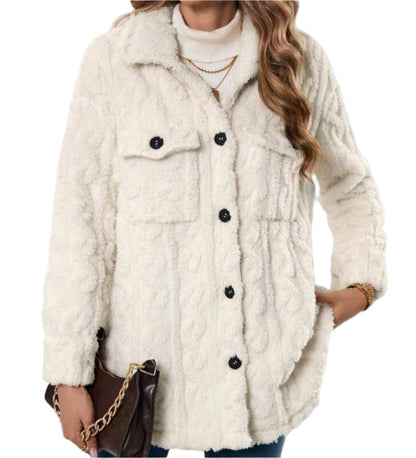 Double Sided Plush Button Cardigan Mid Length Coat