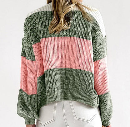 Color Matching Drop Shoulder Pullover Sweater