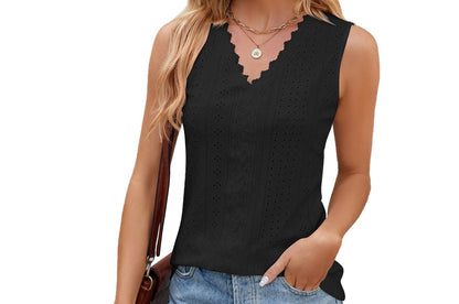 V-neck Lace Stitching Loose Fitting Sleeveless Tank Top