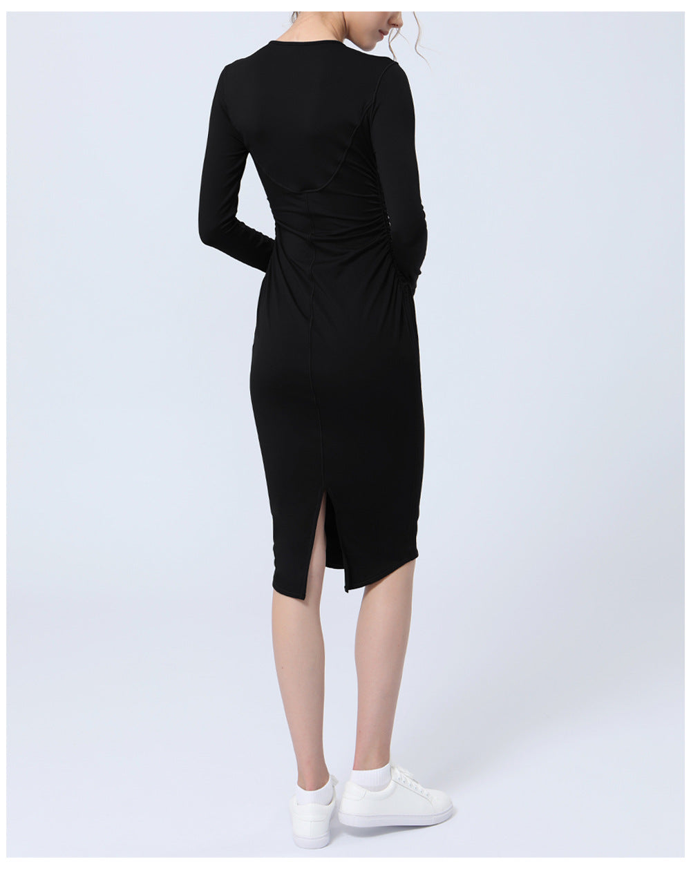 Yoga Long Sleeve Sports Back Slit Half Length Dress