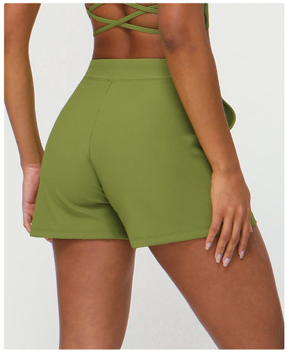 Drawstring Yoga Shorts Pocket High Elastic Exercise Shorts