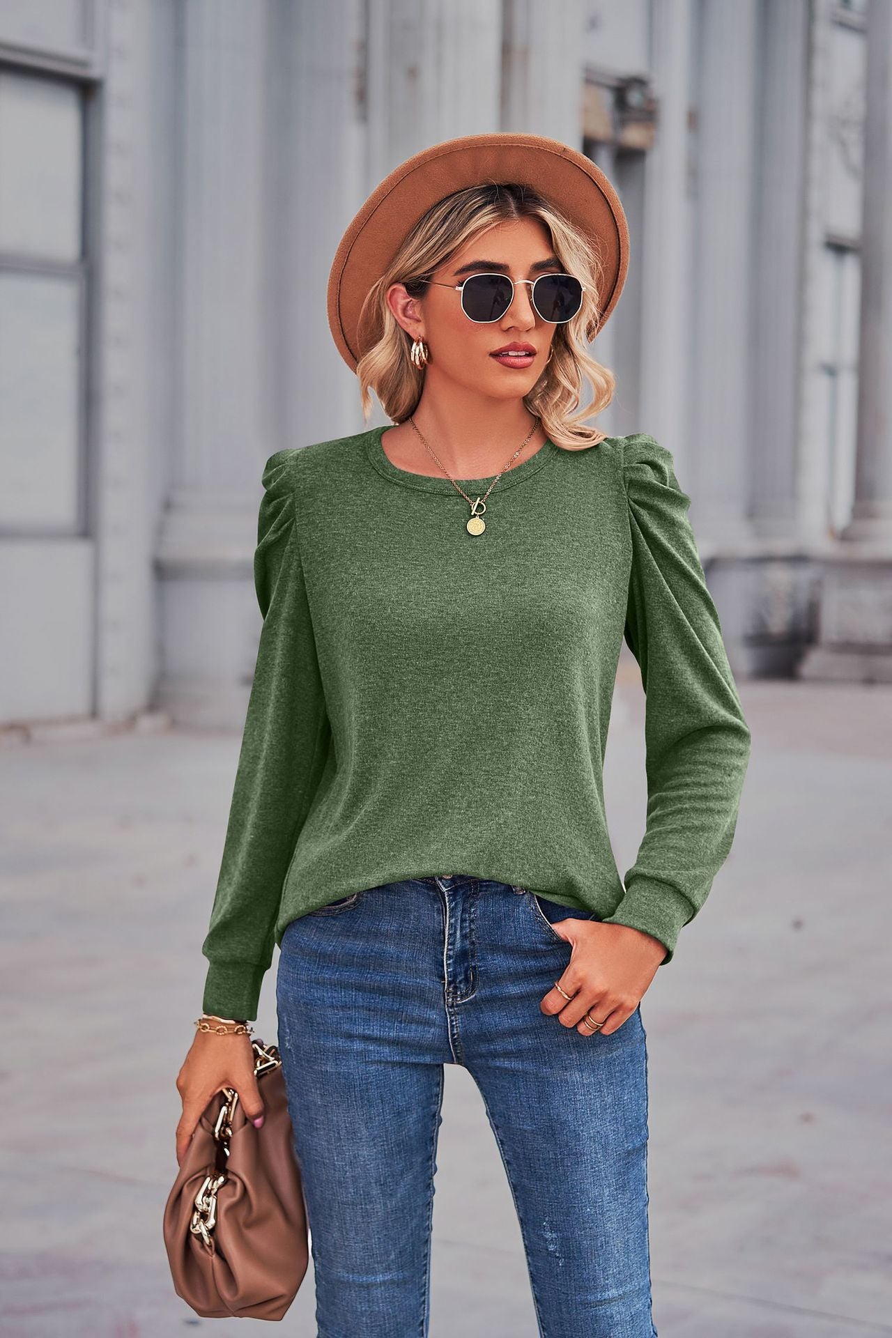 Loose Long-Sleeve Solid Color Shirt