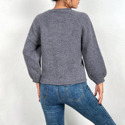 Pullover Round Neck Threaded Long Sleeve Sweater