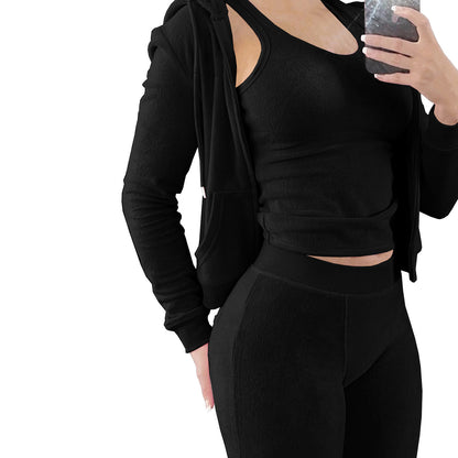 Plush Hooded Workout Three-Piece Set