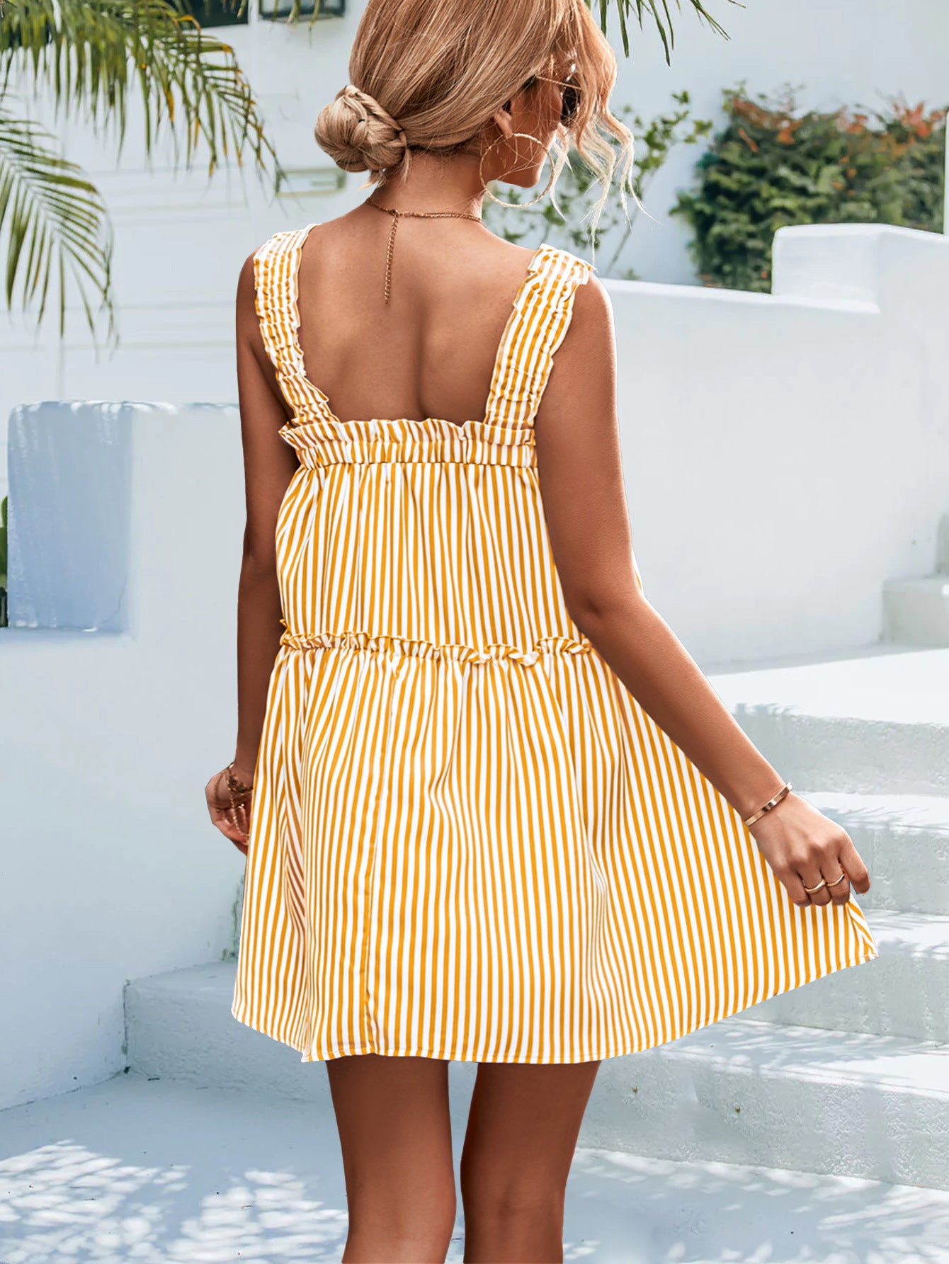 Classic Striped Ruffled Splicing Sling Dress