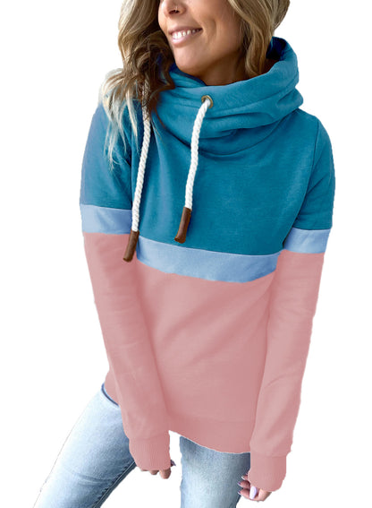 Color Stitching Casual Pullover Hooded Sweatshirt