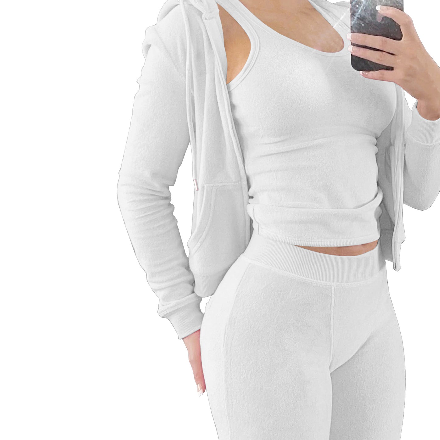 Plush Hooded Workout Three-Piece Set