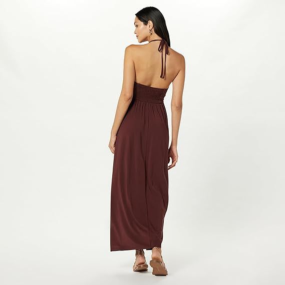 V-Neck Halter Backless Pleated Sleeveless Dress