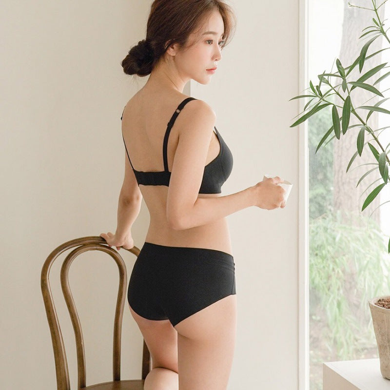 Seamless Square Collar Thin Wireless Soft Support Jelly Bra Set