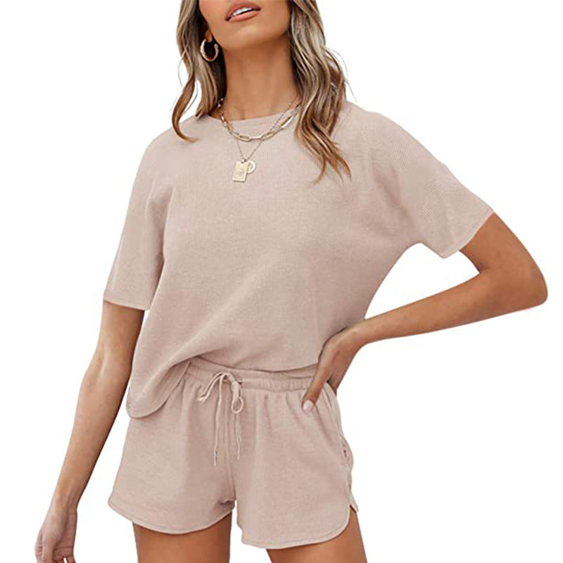 Short Sleeved Solid Color Two-Piece Loungewear