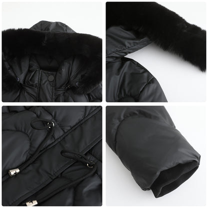 Cotton Detachable Wool Hooded Mid Length Parka Coat