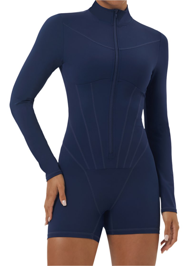 Yoga One Piece Zipped Stand Collar Sports Romper