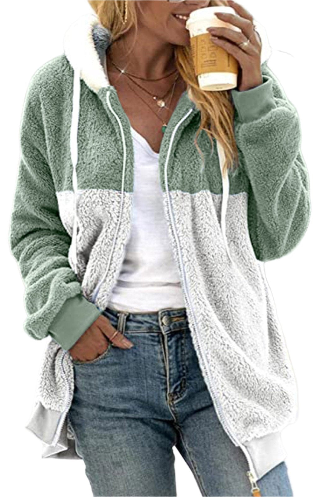 Loose Plush Zipper Hooded Coat