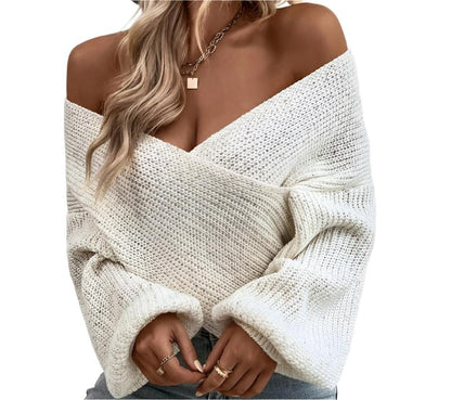 Elegant Cross V-neck Loose Pullover Sweater