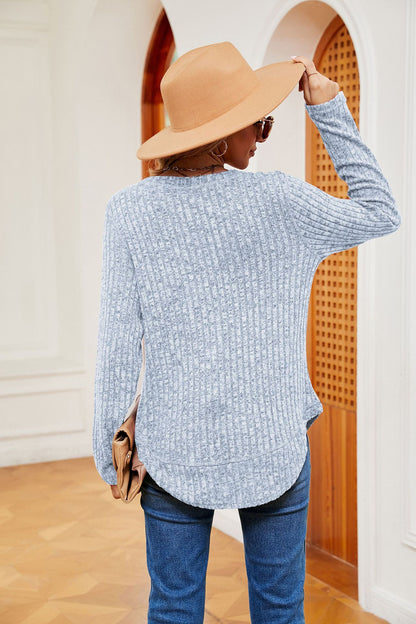 Solid Color Round Neck Loose Long Sleeve Pullover Top