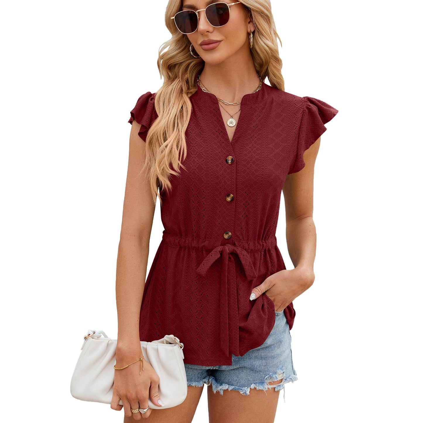 Button Lace-up Top