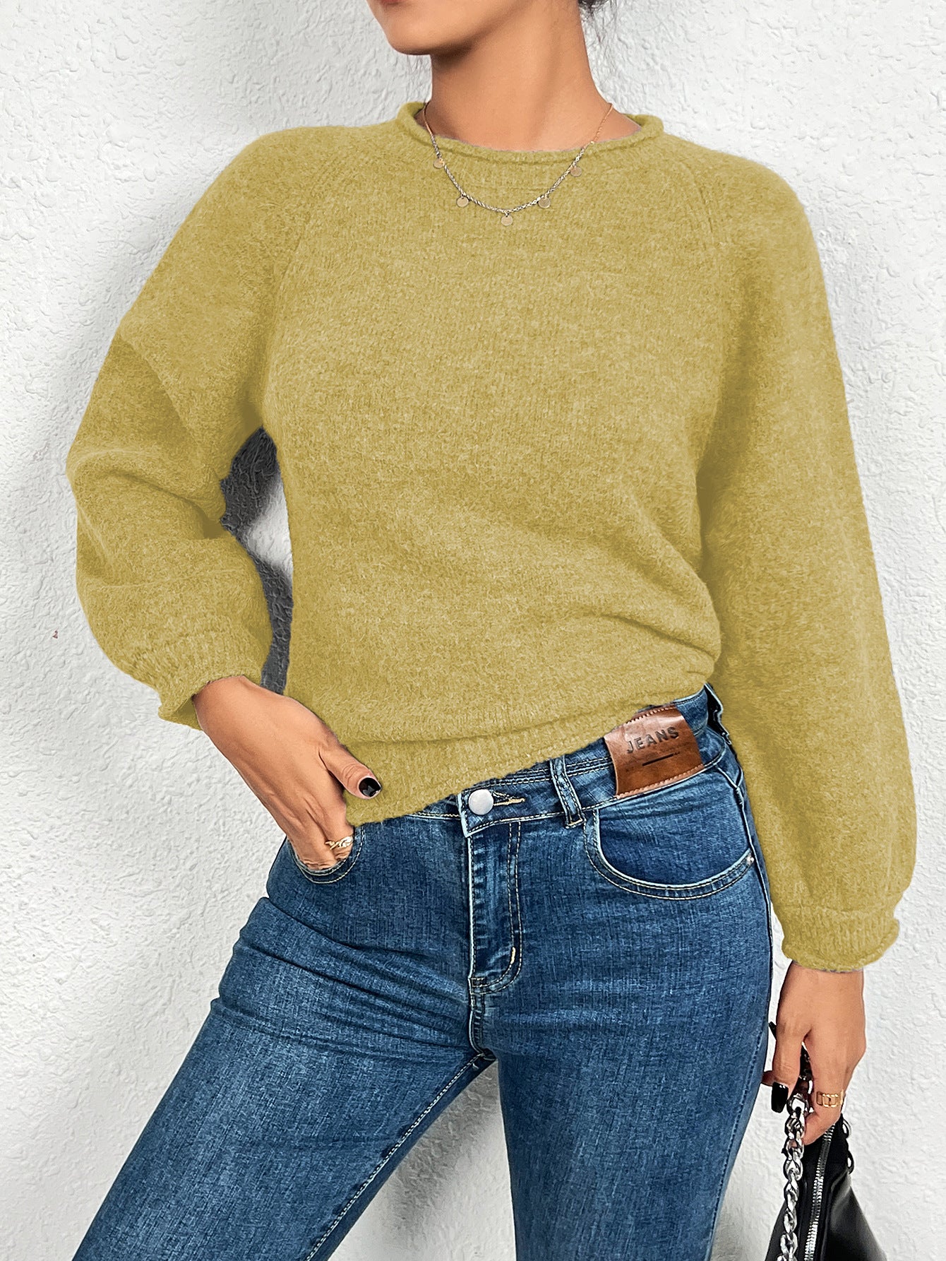 Pullover Round Neck Threaded Long Sleeve Sweater